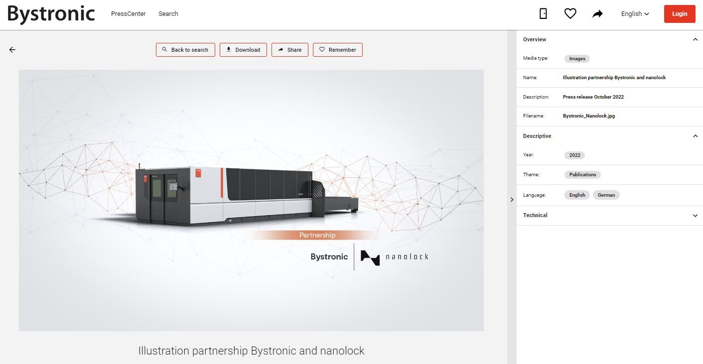 A digital asset in Bystronics Mediacenter