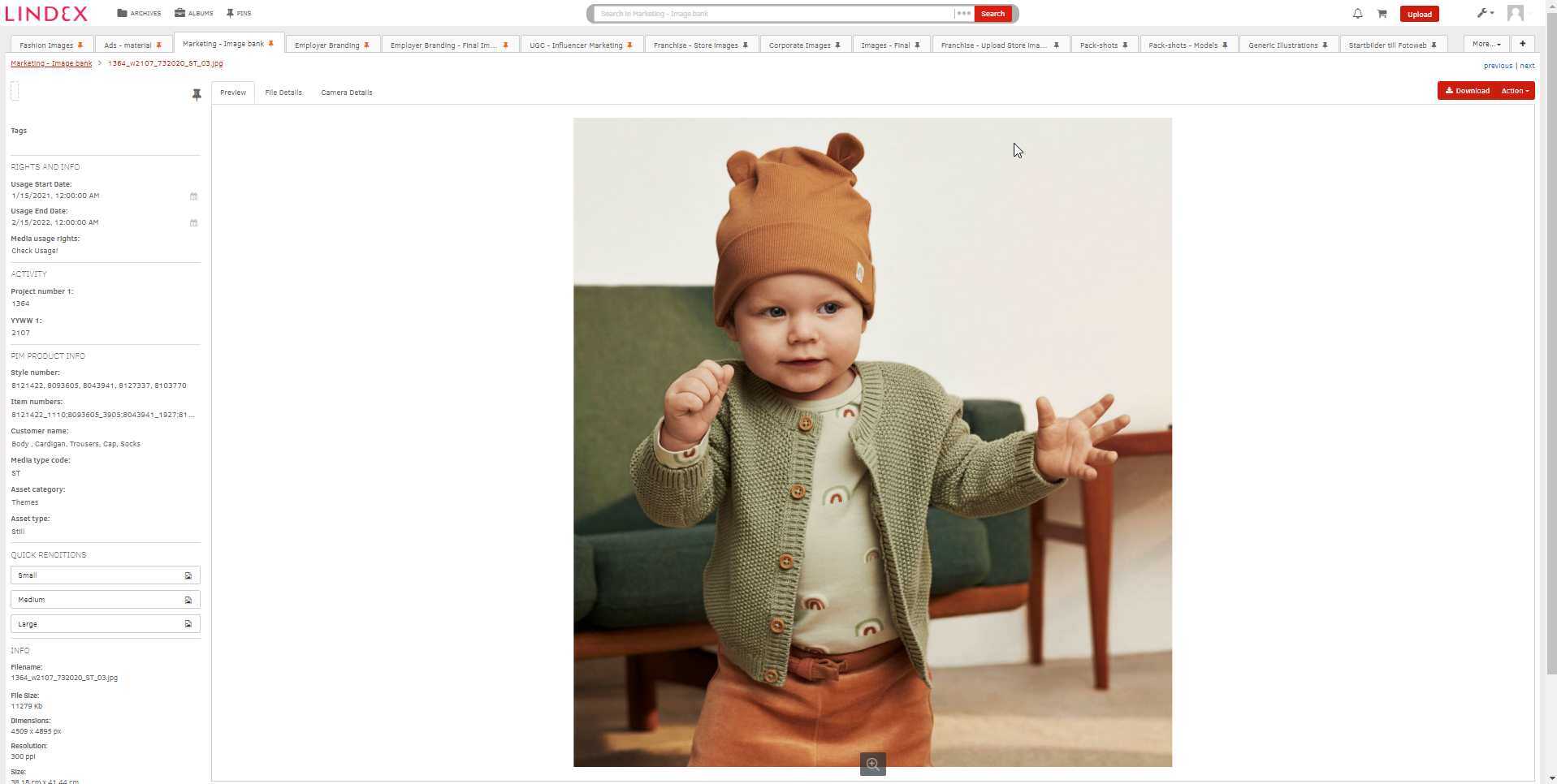 Photo of a baby in Lindex clothes in Lindex's Fotoware DAM