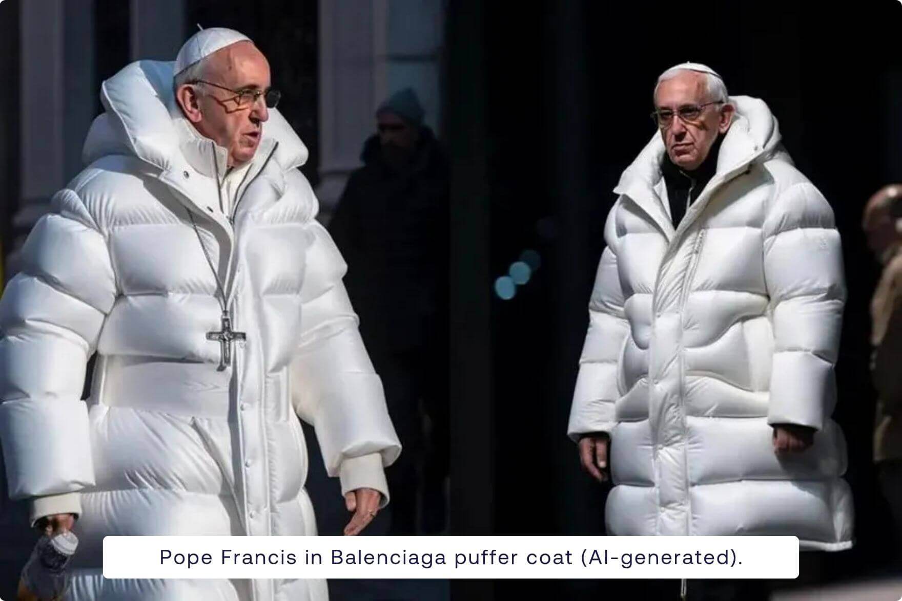 Pope Francis with Balenciaga puffer coat (AI-generated).